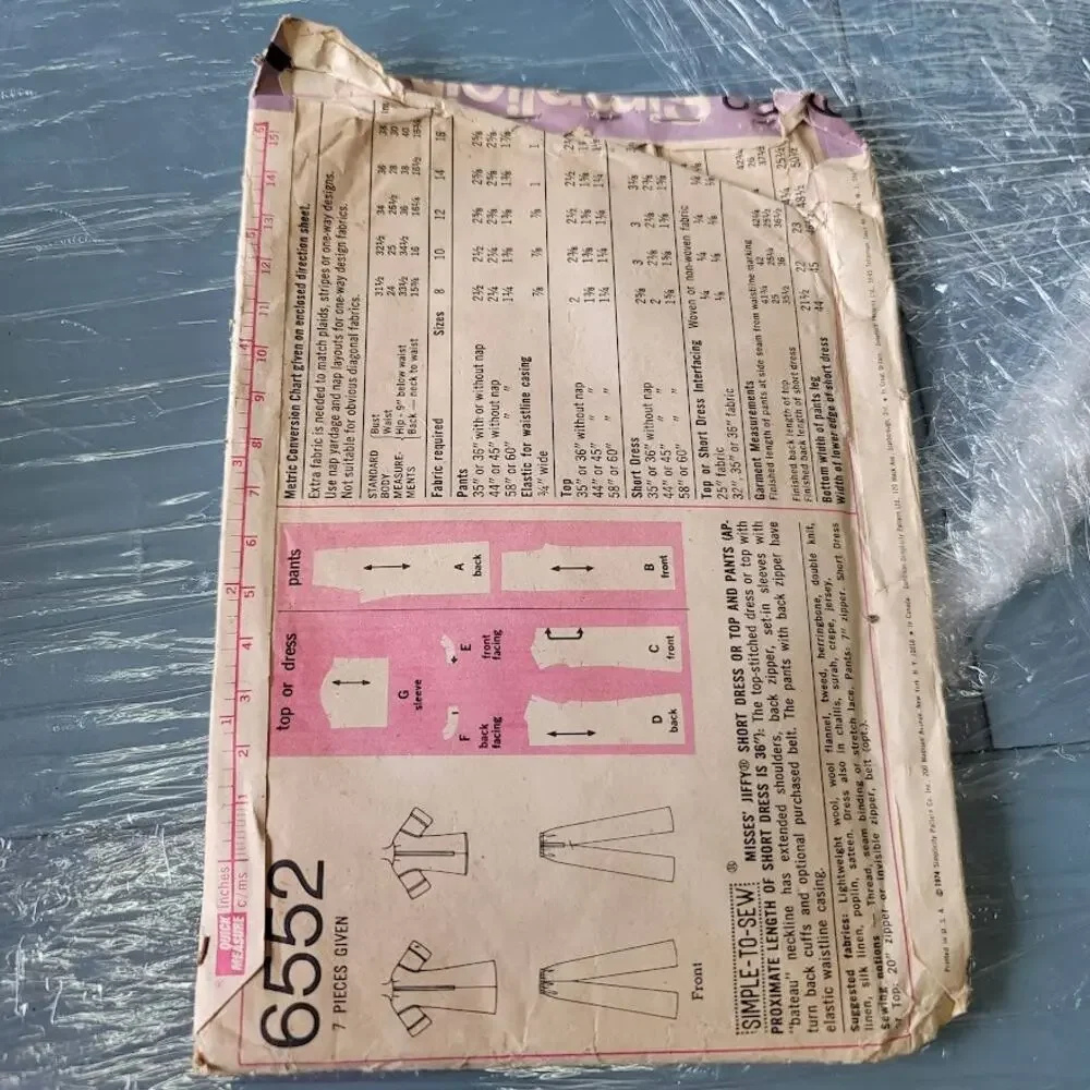 Vintage Pattern Sewing Crafts Hobby Simplicity 6552 Size 14 dress top pant